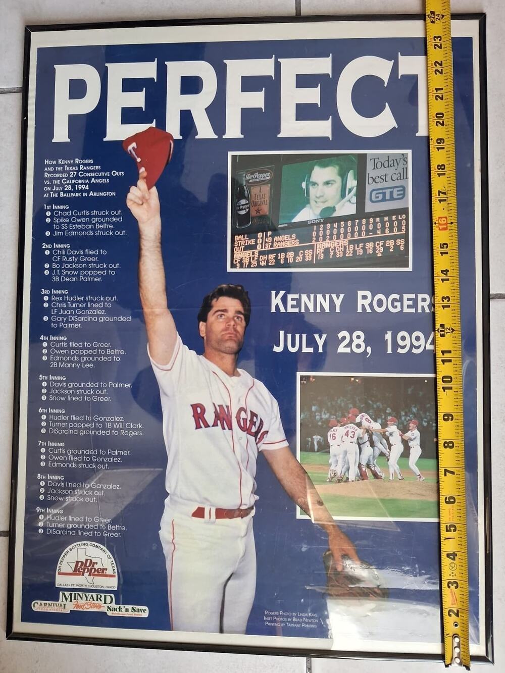 Kenny Rogers Perfect Game July 28 1994 Texas Rangers Framed Memorabilia